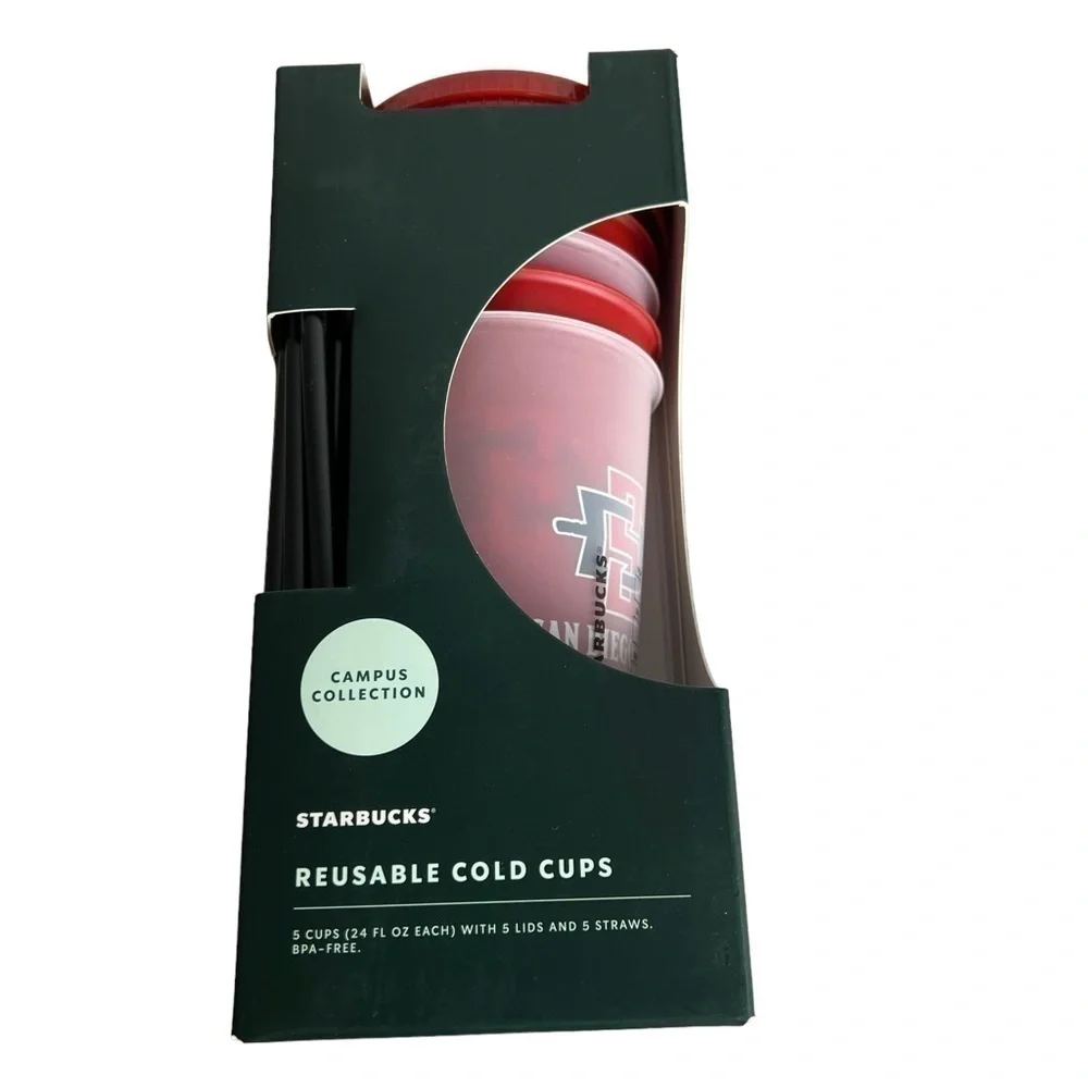 NEW Starbucks San Diego State University Cold Cups W/ Lids & Straws - Set Of 5